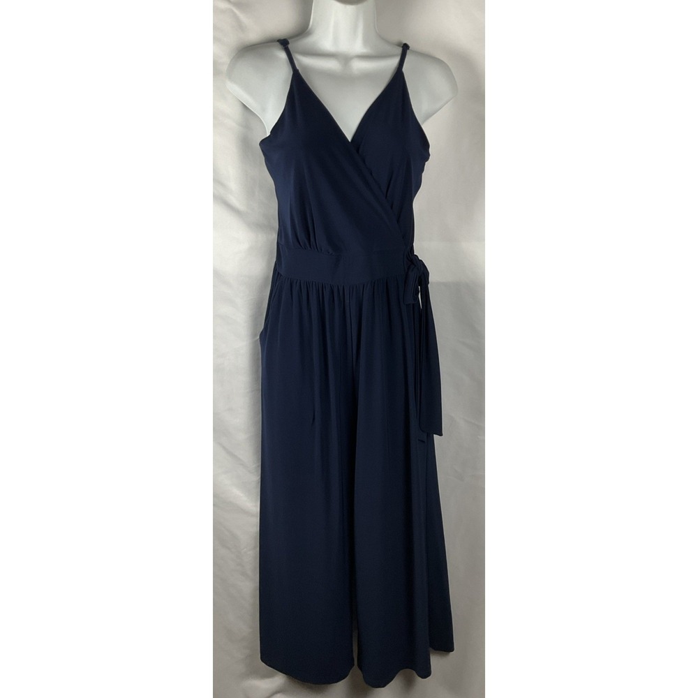 Gilli Women's Small Rica Knit Crop Jumpsuit Blue‎  Wide Leg Adjustable Straps